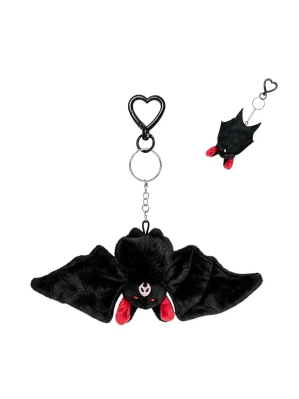 Gothic Bat Plush Keychain, Bag Charm with Heart Clip, Dark Aesthetic Accessory